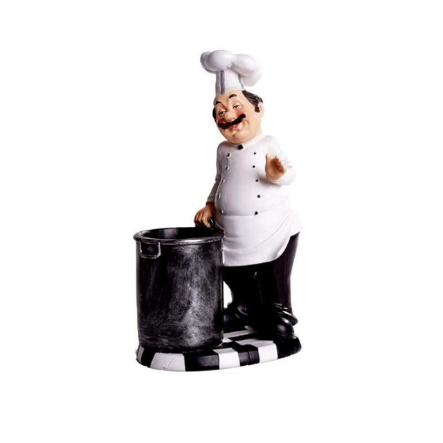 SMANTA French Decorative Chef Figurine - Resin Home Decoration with Cutlery Bucket for Gourmet Kitchen Decorations & Collectible Housewarming Gifts