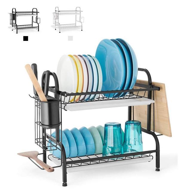 Dish Rack,2 Tier Kitchen Dish Drying Rack with Cutting Board & Drainboard Set, Stainless Steel Dish Drainer, Large Plate Rack Over the Sink for Kitchen Counter, Dish Holder, scurridor de platos, Black