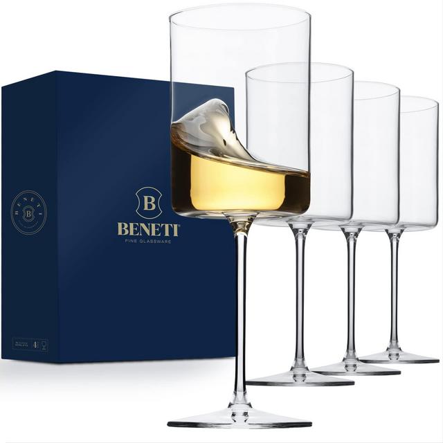 Superlative Edge Wine Glasses Square [Set of 4] White Red Wine Goblets, Premium Clear Glass Bordeaux Wine Glasses Large Bowl Stemware Wine Blown Glasses Nice Packaging [14 Ounce]