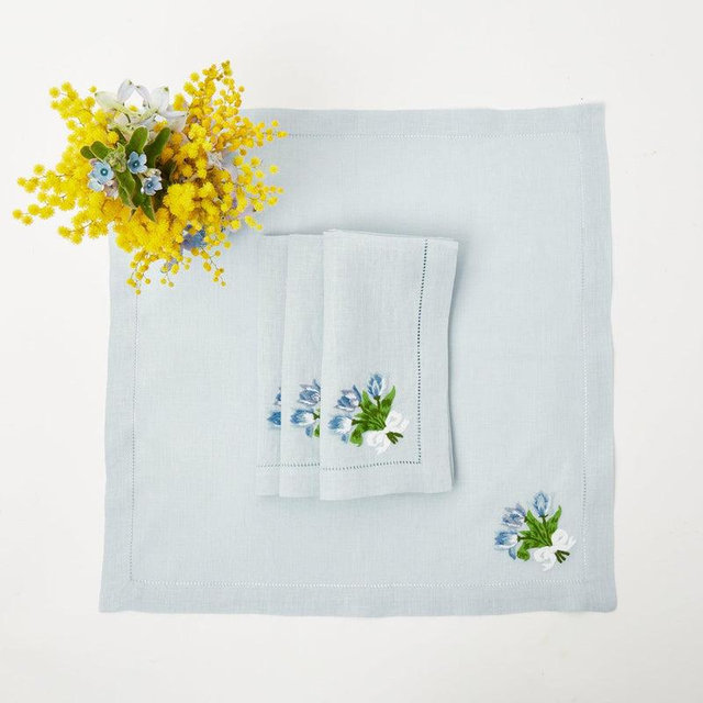 Sky Blue Linen Tulip Napkins (Set of 4)