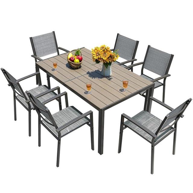 Homall Patio Dining Set 7 Pieces Outdoor Furniture Table and 6 Textilene Chairs, Light Grey