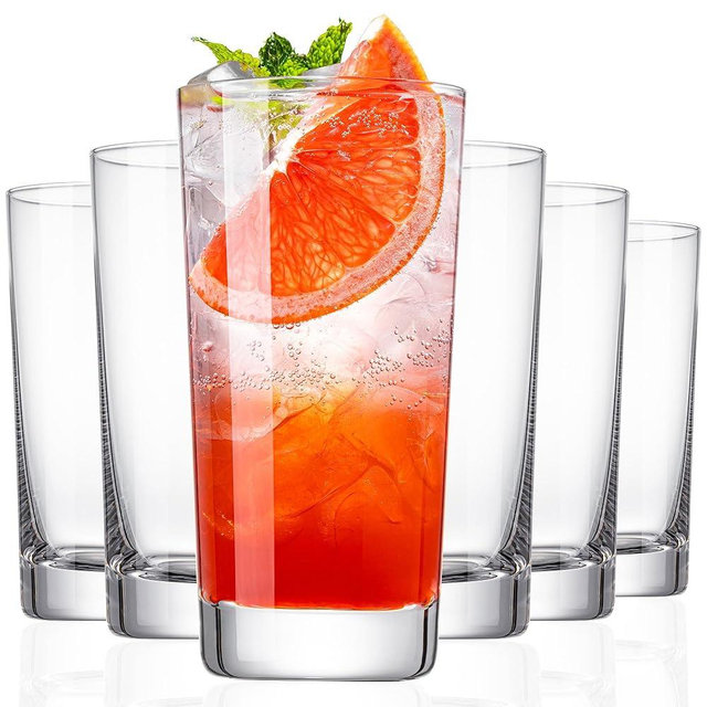 NORIMODA Drinking Glasses Set of 6, 13.5oz Highball Glass Cups with Heavy Base, Water Glasses for Kitchen and Dining, Lead-free Glassware Tumblers for Juice, Iced Coffee, Cocktails, Dishwasher Safe