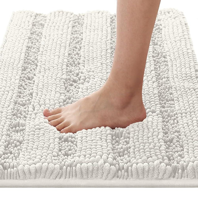 H.VERSAILTEX Bathroom Rugs Bath Rugs for Bathroom Non Slip Bath Mats Extra Thick Chenille Striped Rug 17" x 24" Absorbent Soft Shaggy Washable Dry Fast Bath Mats for Bathroom Floor - Cream