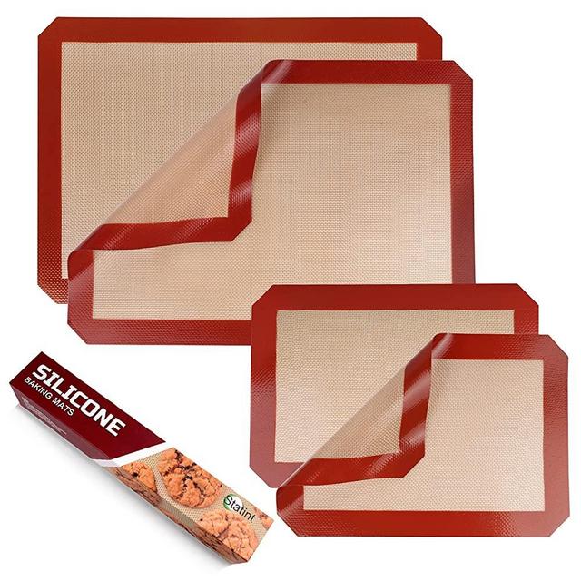 STATINT Silicone Baking Mat Non Stick, Set of 4-2 Half Sheet Mats + 2 Quarter Reusable Sheet Liner Food Safe Silicone Mat for Cookies, Meats, Vegetables, Pastries, Bread, Rolling Dough