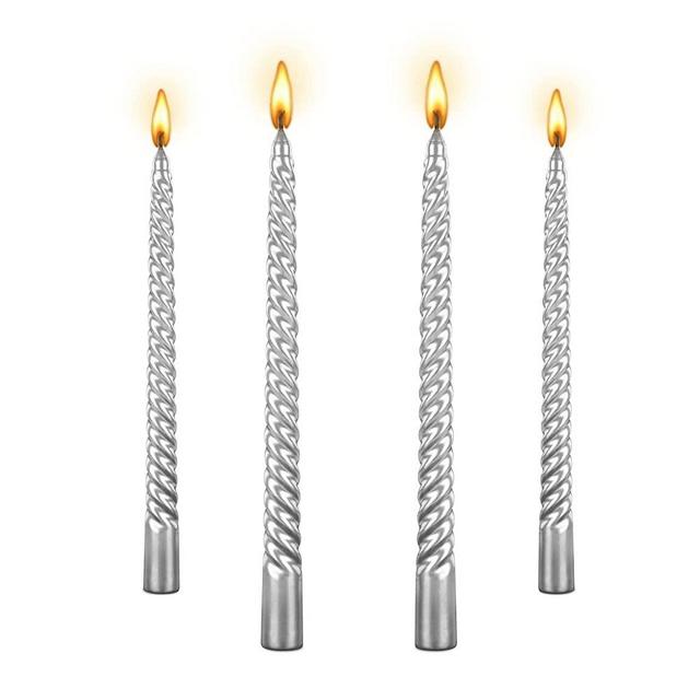 4 piecesTall Metallic Taper Spiral Taper Candle Candles - 10 Inch Metallic, Dripless,wist Taper Candle, Spiral Taper Candle, Taper Spiral Long Candles Wax Unscented Dinner Candle 4packSpiral Silver