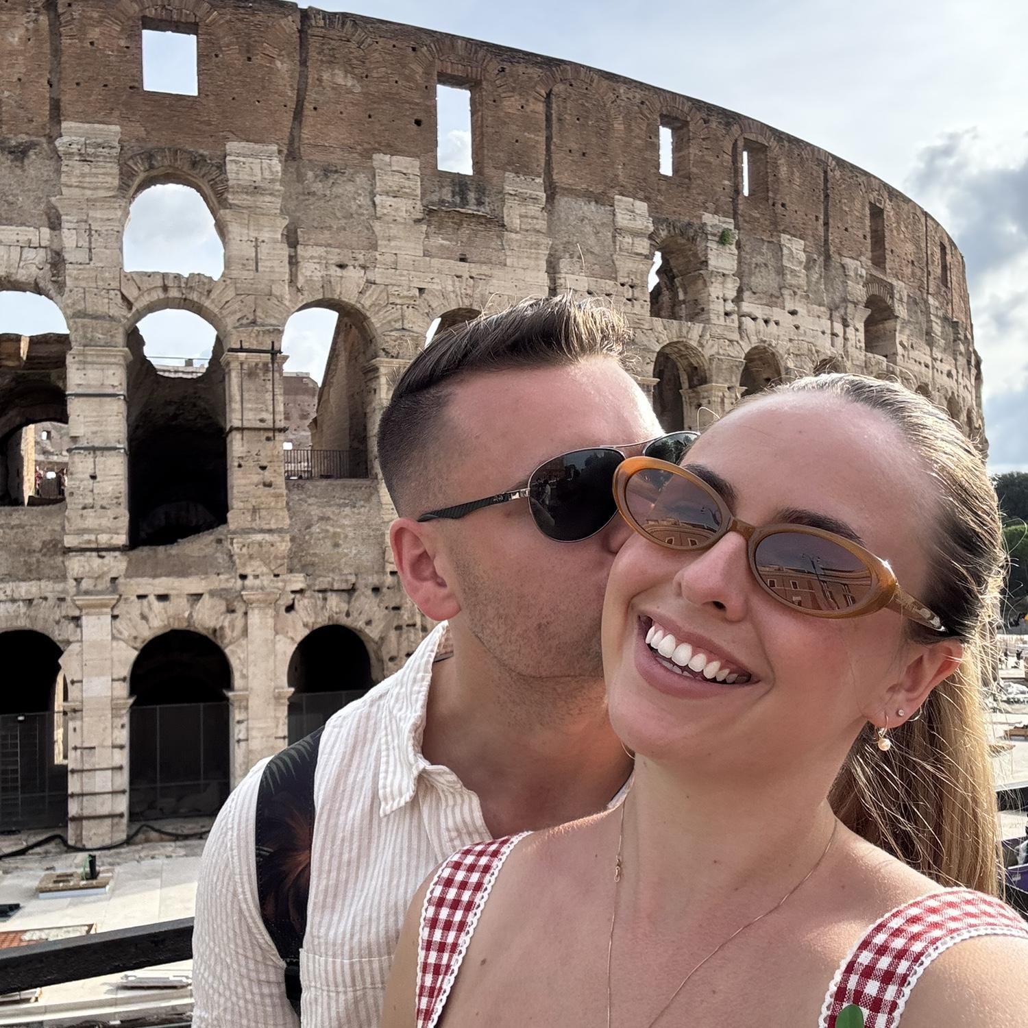 Sept 2025: Before we headed to Tuscany and got engaged, we spent some time in Rome and completely fell for the city’s charm. Here we are, taking it all in front of the Colosseum!