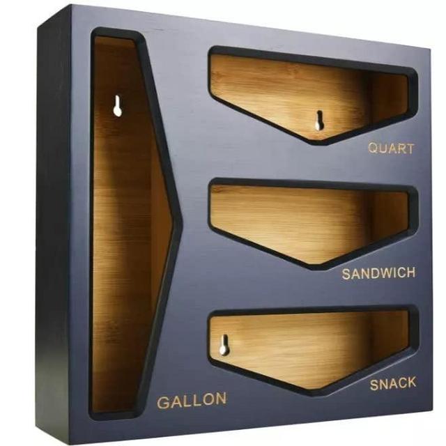 Bamboo Bags Storage for Kitchen drawer organizer, Kitchen organization, Baggie organizer, Ziploc bag organizer, Sandwich Bags UPDATED FOR 2023! Now with hinges, latches, and dividers! (Black)