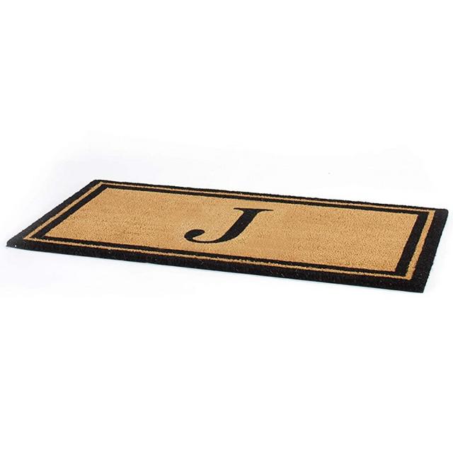 The Lakeside Collection Bordered Monogram Estate Coir Door Mat - Black and Gold J