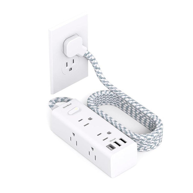 Power Strip Surge Protector - 6 Widely Outlets with 3 USB Ports(1 USB C), 3 Sided Outlet Extender, Flat Plug Extension Cord, Wall Mount Small Power Strip for Home Office Travel College Dorm Room