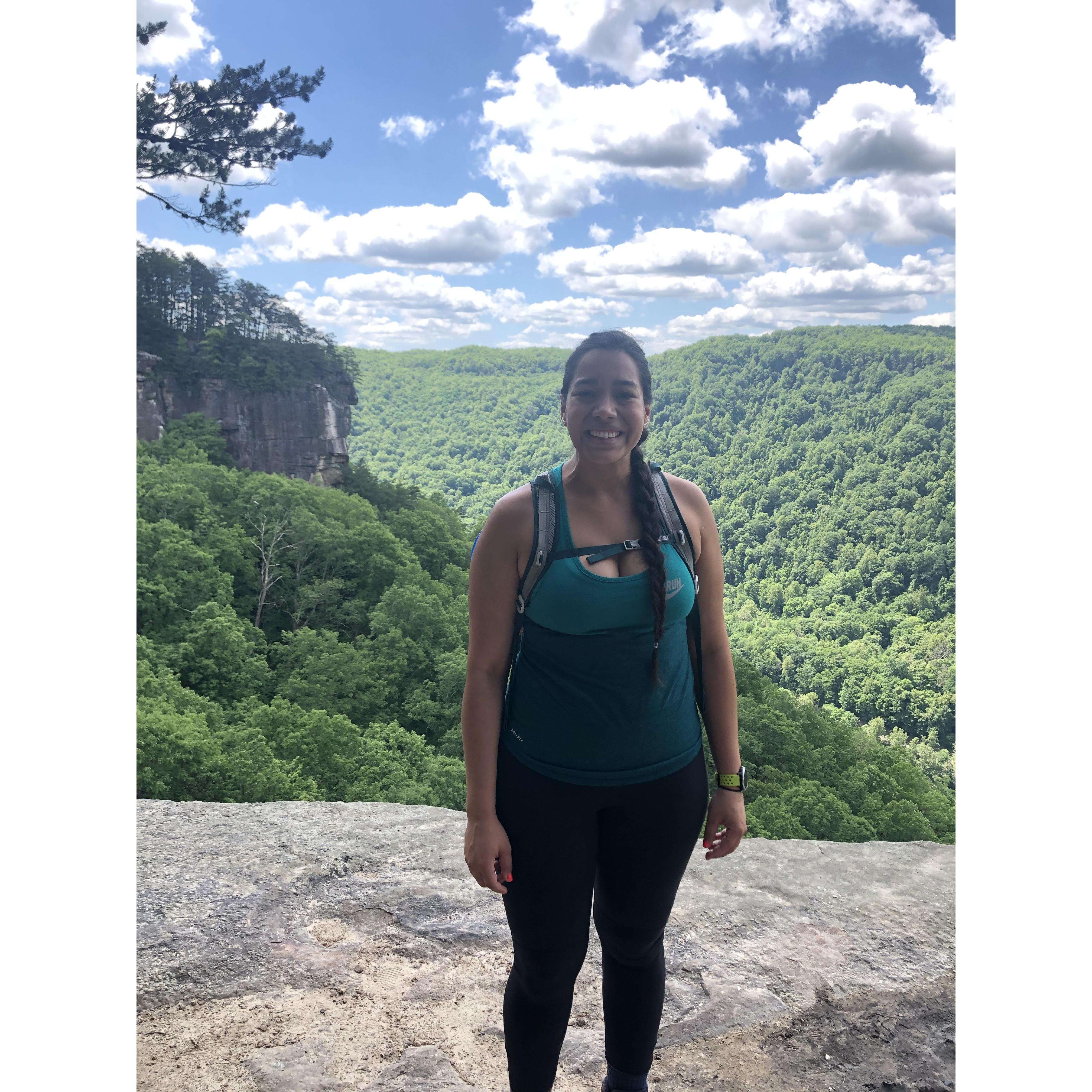 Hiking the endless trail in Fayetteville, right before he proposed