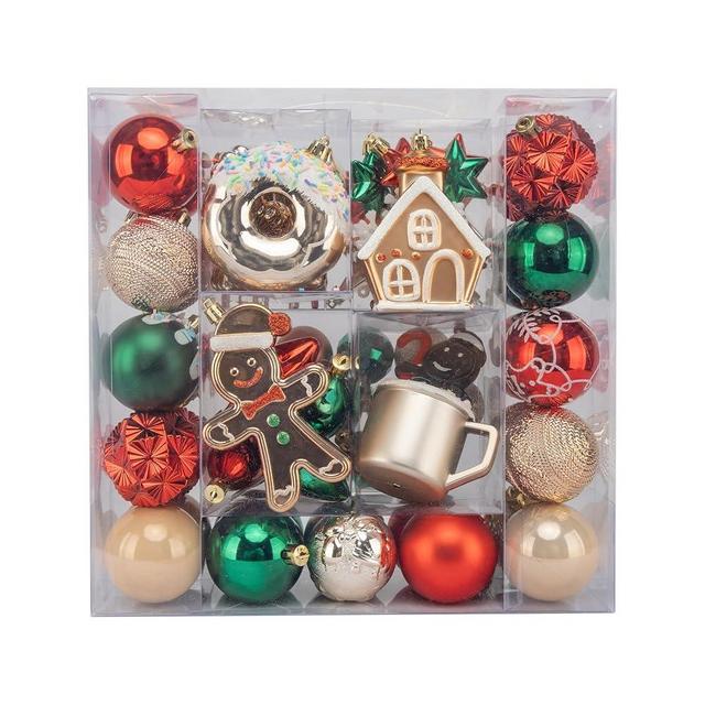 74Pcs Christmas Balls Ornaments Set, Red Green Gold Christmas Tree Ornaments, Shatterproof Plastic Decor for Xmas Tree Hanging, Festival Home Party Decors, IDEAKIT