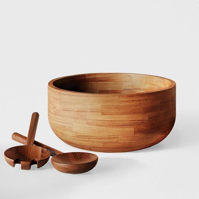 Ziruma Salad Bowls, Wooden Salad Bowls Set, Large White Oak Wood Serving Bowl for Fruits, Salad, 10.2" Big Salad Bowl with American Walnut Serving Utensils