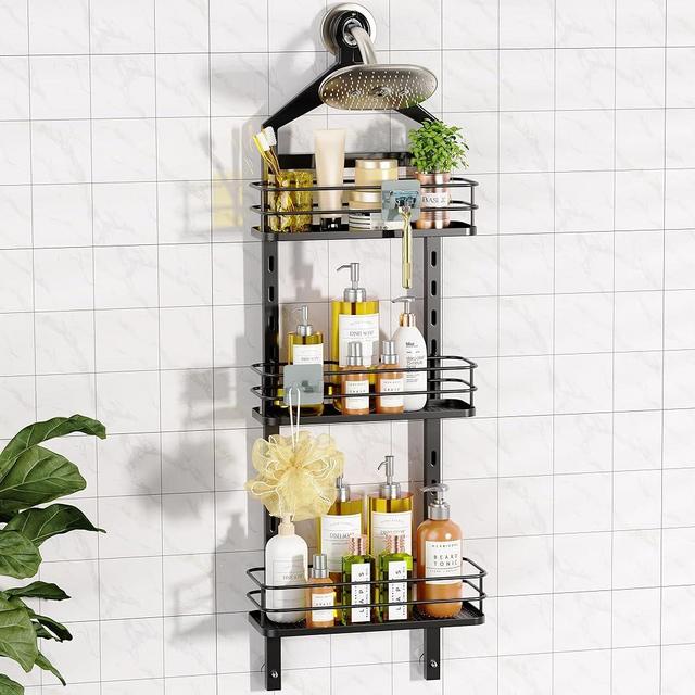 ODesign Shower Caddy Organizer Over Head Anti-Swing Hanging Bathroom Shelves Basket Rack Rustproof (Black, 11.9" x 4.84" x 36.2")