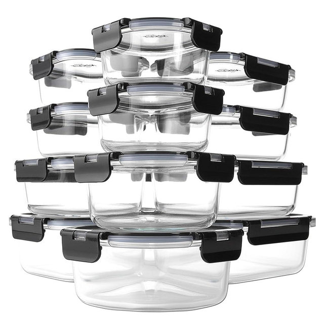 KITCHEN SHOPPE 24pc Borosilicate Glass Storage Containers with Airtight Lids | Heavy Duty, Non-Toxic Food Storage Containers for Pantry, Meal Prep, Lunch or Leftovers | Freezer/Oven/Microwave Safe