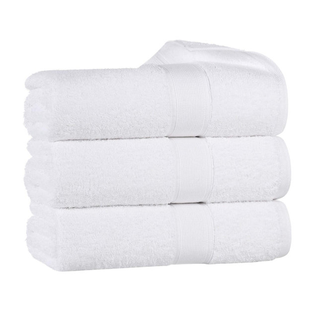 Organic Cotton Medium Weight Solid Bath Towel Set of 3, White - Blue Nile Mills