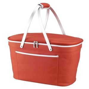 Picnic at Ascot Stylish Insulated Market Basket / Picnic Tote with Sewn in Aluminum Frame - Orange