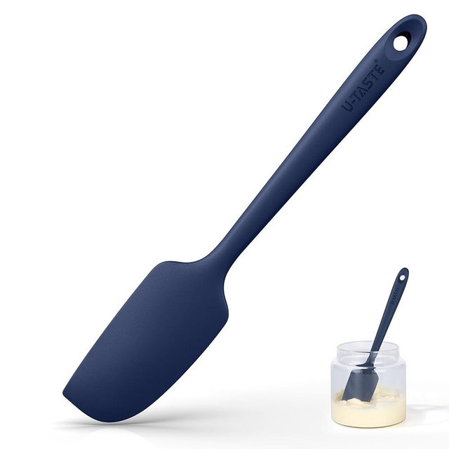 U-Taste Small Mini Silicone Spatula: 9×2inch 600ºF Heat-Resistant Food-Grade Jar Scraper for Kitchen Use, Non-Stick Seamless Flexible Baking Utensil for Mixing, Scraping Jam in Bowl (Midnight Blue)