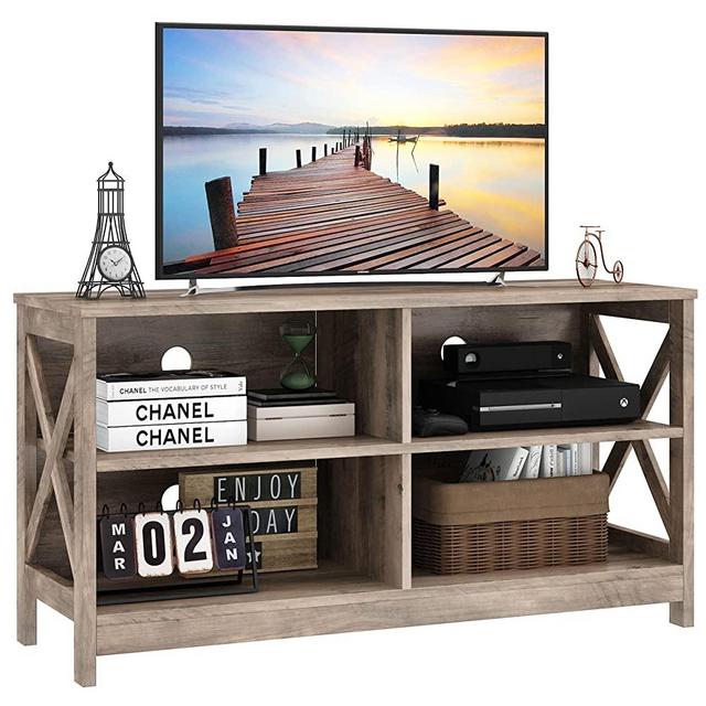 Saedew TV Stand for 55/50 Inch TV, Wood TV Stand, TV Stands for Flat Screens 55, TV Stands with Wire Management and 4 Storage Shelves for Living Room, Grey