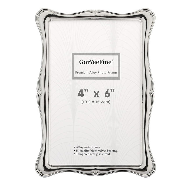GorYeeFine 4 x 6'' Premium Alloy Silver Photo Frame - Luxury Display with Real Glass and Velvet Backing,Hi End Décor Metal Frames