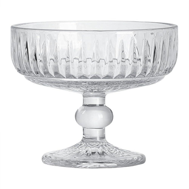 WAIT FLY Vintage Embossed Stripe Glass Dessert Bowl, Footed Trifle Bowl Ice Cream Bowl Serving Bowl-Clear