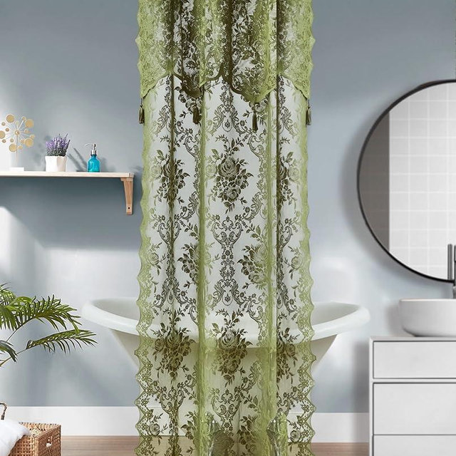 Warm Home Designs Sage Green Stall Shower Curtain 36 x 72 Inches with Attached Valance & 4 Tassels. Luxury Lace Small Shower Curtain for The Bathroom or RV. LA Sage 36"