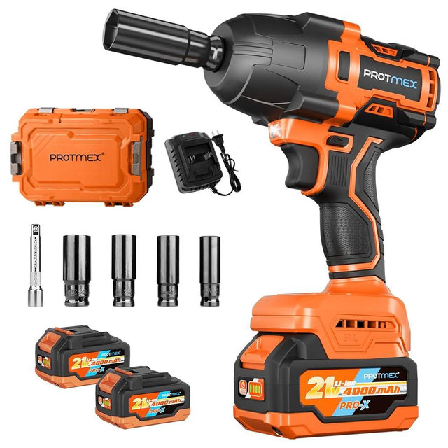 900Ft-lbs (1200N.m) Impact Wrench, 1/2" Cordless Impact Driver, 21V High Torque Power Impact Gun - 2x4.0Ah Batteries, Variable Speeds Impact Motor for Pickup Truck/Family Car (Orange Red)