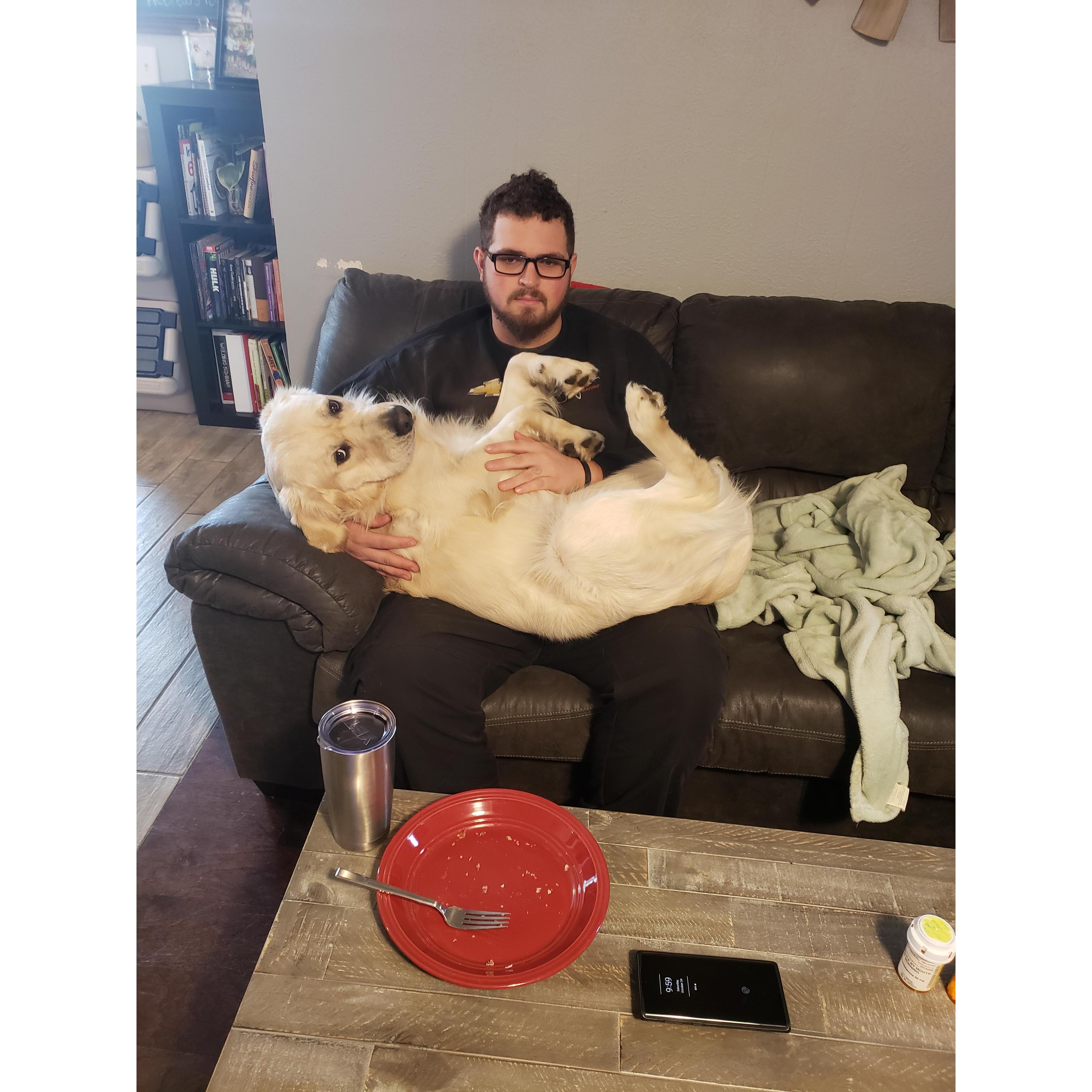 The first time Wally was too big for Dad to pick him up.