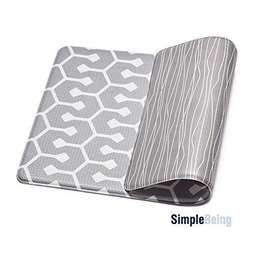 Simple Being Anti Fatigue Kitchen Floor Mat, Comfort Heavy Duty Standing Mats, Ergonomic Non-Toxic Waterproof PVC Non Slip Washable For Indoor Outdoor Home Office (Grey Geometric, 32" x 17.5")