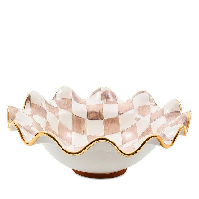 MacKenzie-Childs Mocha Check Ceramic Fluted Serving Bowl