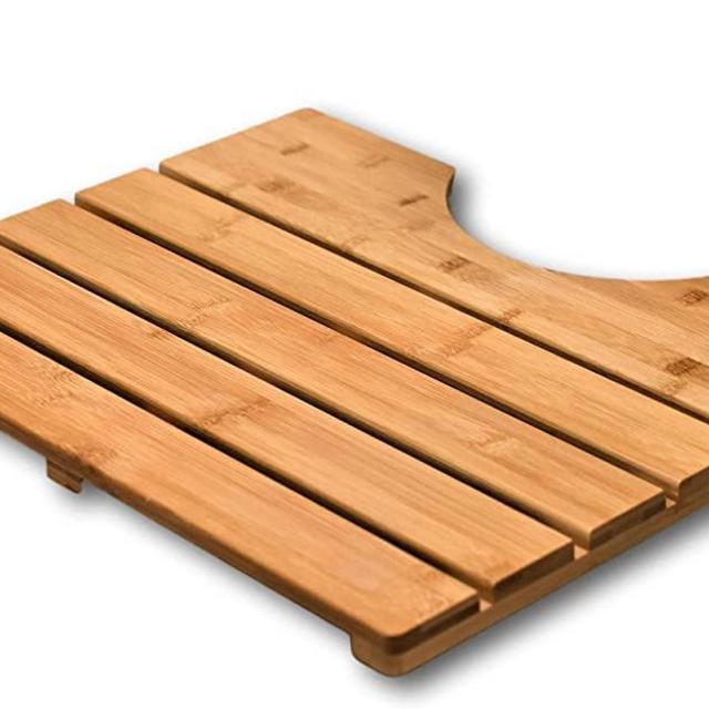 Bamboo Bath Mat for Toilet U Shaped - Bathroom Floor Rug, Foot Step Stool for Toilet Base - Fits Most Toilets - Hardwood