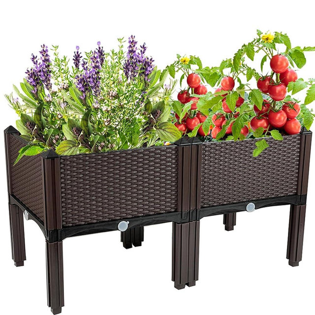 Souwuokoo Raised Garden Bed with Legs Plastic Elevated Planters for Outdoor Plants Box Kits for Garden Patio Deck Balcony with Drainage Holes to Planting Flowers,Vegetables,Tomato and Herbs
