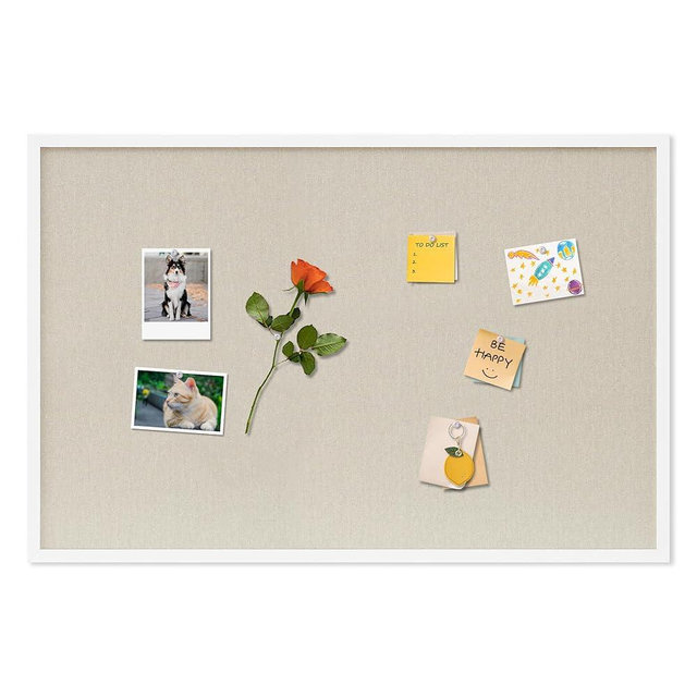 DAHAPYBOO Cork Board with Linen White,Bulletin Board 36"x24" Hanging Corkboards for Office Home School Message Board or Vision Board Decoration.