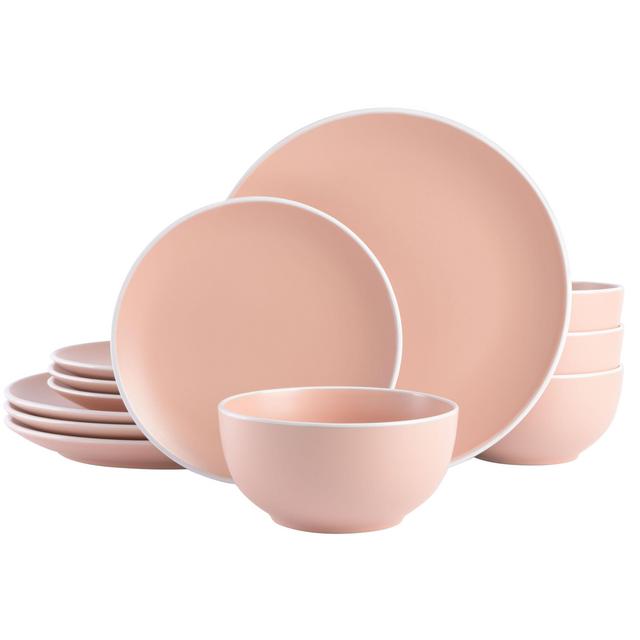 Spice By Tia Mowry - Creamy Tahini 12-Piece Coral Stoneware Dinnerware Set
