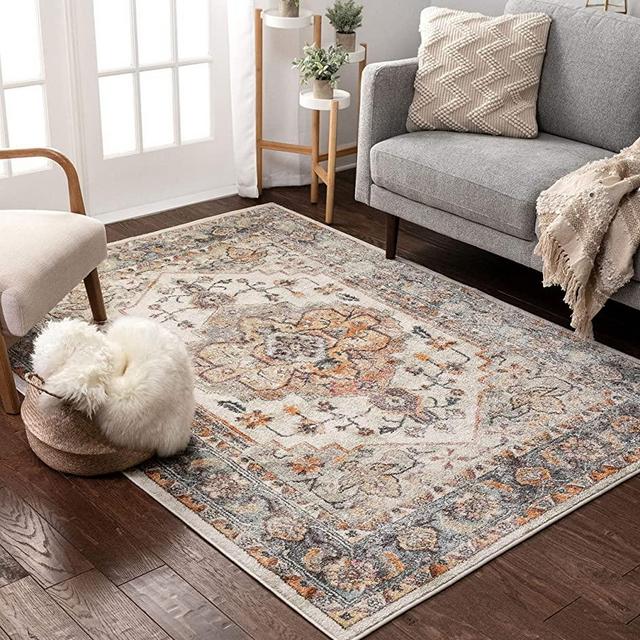 Well Woven Cameo Bohemian Vintage Ivory Multicolor Oriental Medallion Pattern Area Rug 5x7 (5'3" x 7'3")