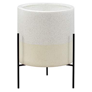 Rivet Mid-Century Ceramic Planter with Stand, 17"H, White