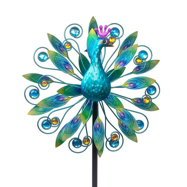 Stargarden 58 Inch Peacock Wind Spinner-Double Wind Sculpture Metal Windmill for Garden Patio Yard Decor