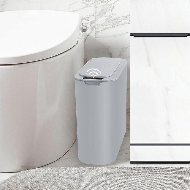 Automatic Motion Sensor Bathroom Trash Can with Lid, 2.6 Gallon Touchless Trash Bin, Smart Garbage Can Plastic Slim Wastebasket for Bedroom, Office, Dorm (Grey)