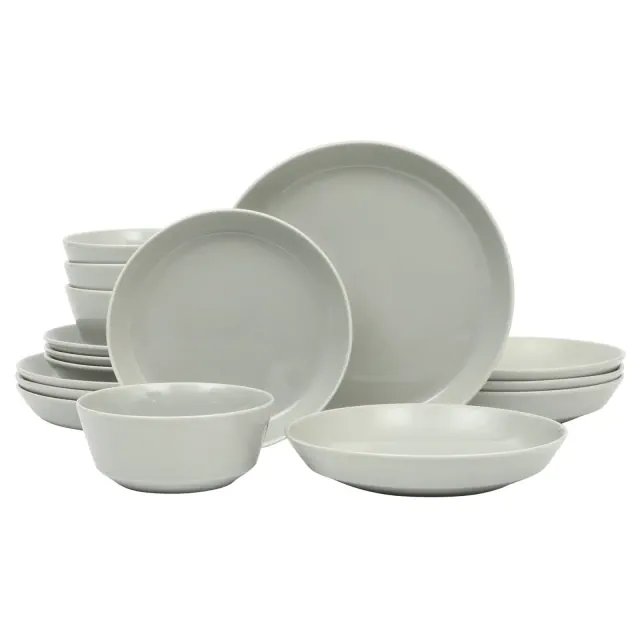 Gibson Home Summer Shades 16 Piece Plates and Bowls Dishes Service for 4 Porcelain Dinnerware Set - Grey