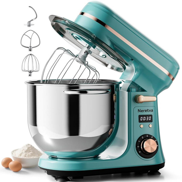 Neretva Stand Mixer, [6.34QT/ 6+P Speed/ 400W] Mixers Kitchen Electric Stand Mixer Lightweight & Large Capacity & LED Display Kitchen Mixer with Stainless Steel Bowl, Whisk, Flat Beater, Dough Hook