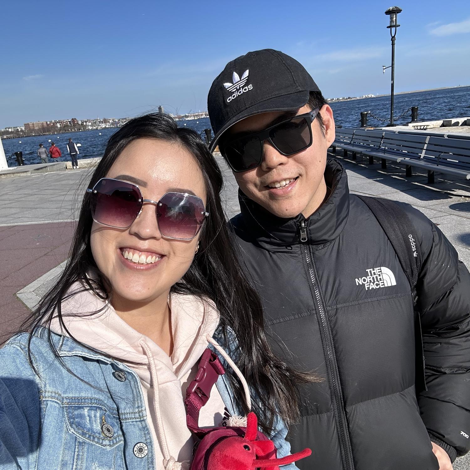 Exploring beautiful Boston with Larry the lobster. 
We got to eat some yummy food and check out a basketball game too!