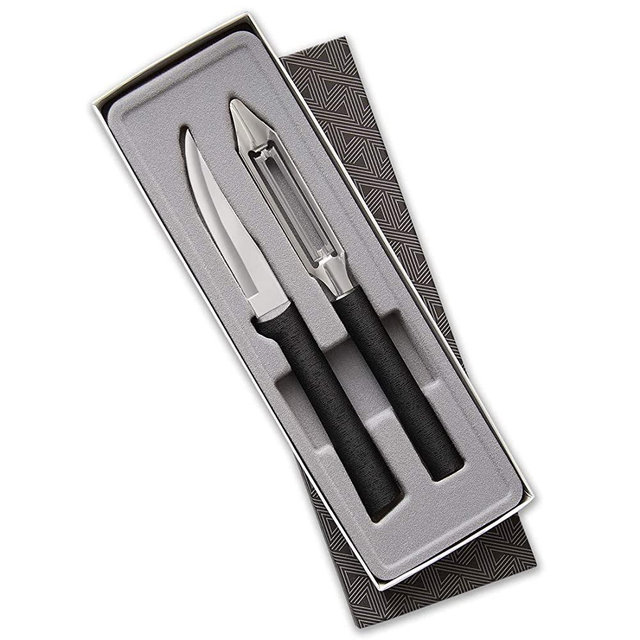 Rada Cutlery Heavy Duty Stainless Steel Knife and Vegetable Peeler Pare and Peel Gift Set Resin, Made in The USA, 2 Piece, Black Handle
