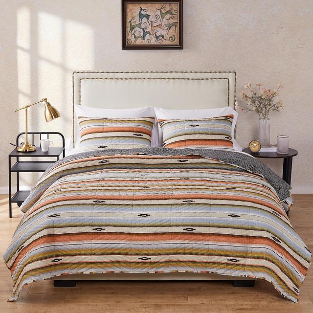 Barefoot Bungalow Painted Desert Oversized Western Stripe Quilt Set, 3-Piece King/Cal King