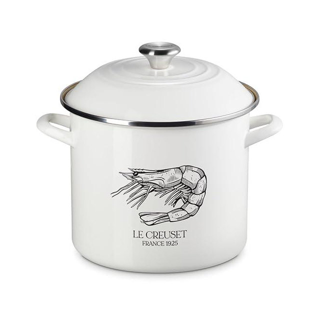 Le Creuset Enamel On Steel Traditional Shrimp Stockpot, 10 qt., White