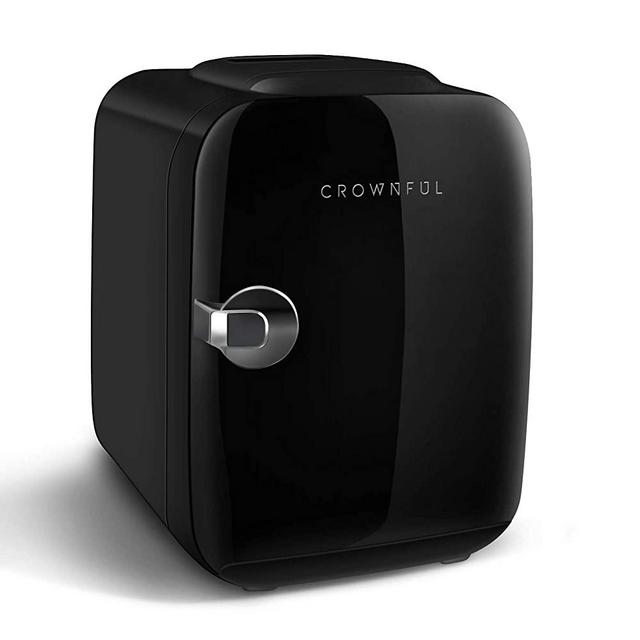 CROWNFUL Mini Fridge, 4 Liter/6 Can Portable Cooler and Warmer Personal Fridge for Skin Care, Cosmetics, Food,Great for Bedroom, Office, Car, Dorm, ETL Listed (Black)
