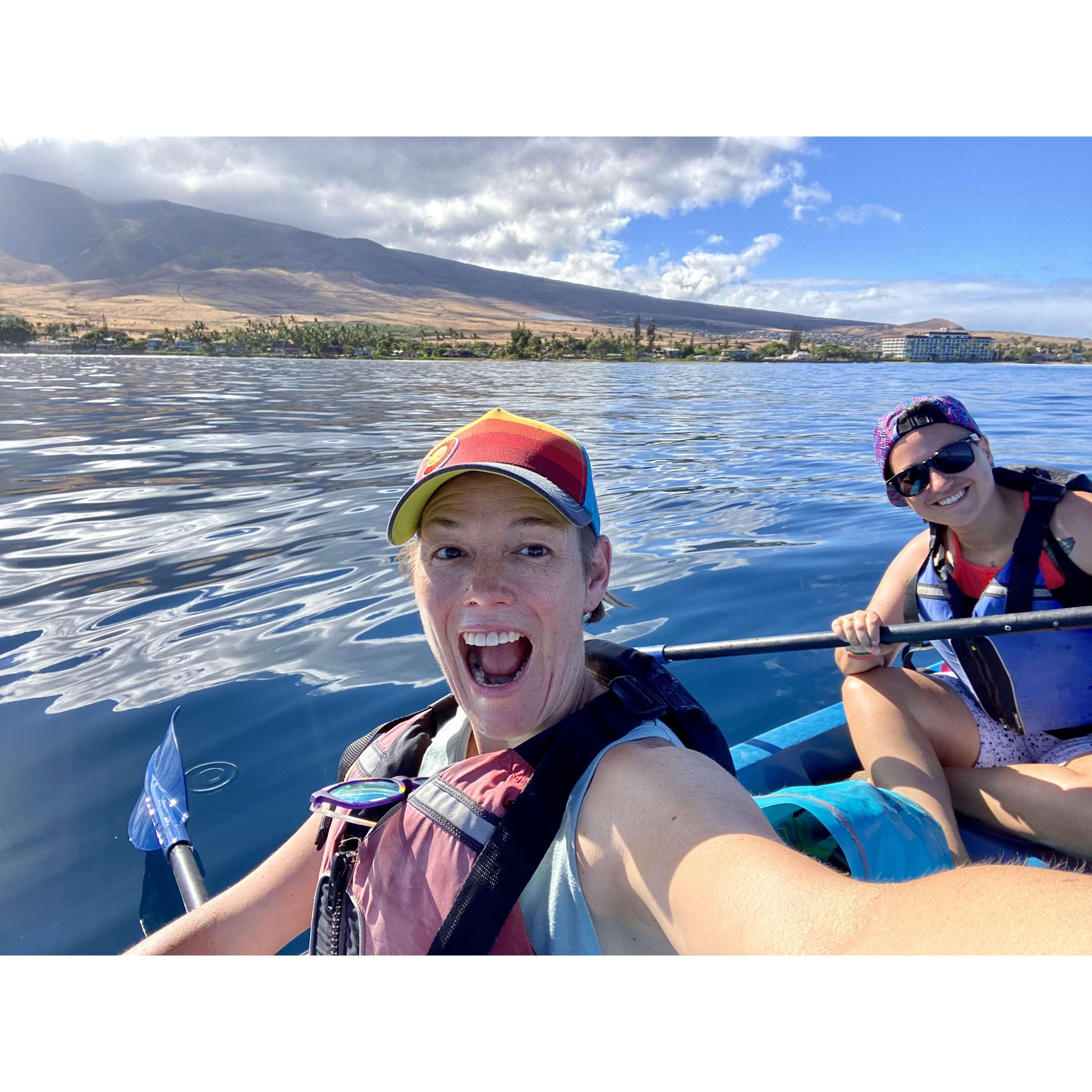 Kayaking in the crystal clear blue waters off the shore of Maui.