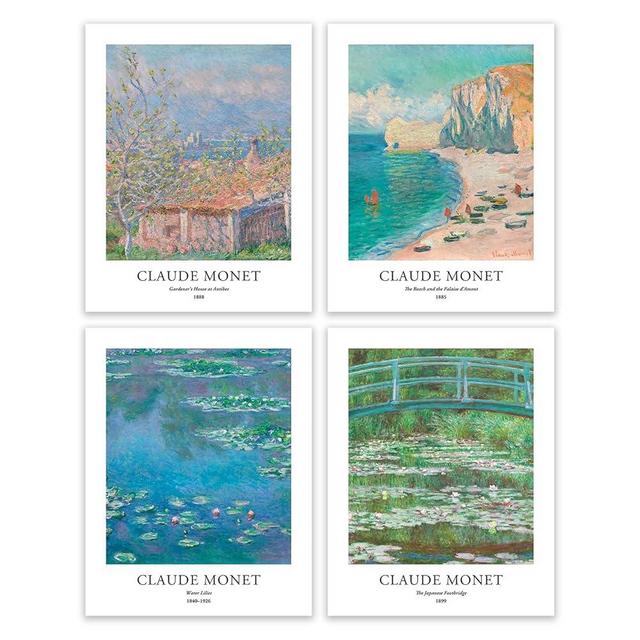 EVOLE HOME - Claude Monet Giclée Art Print Set of 4 Unframed 11x14 Inch Impressions on Premium Matte Art Paper for Home or Office Decor