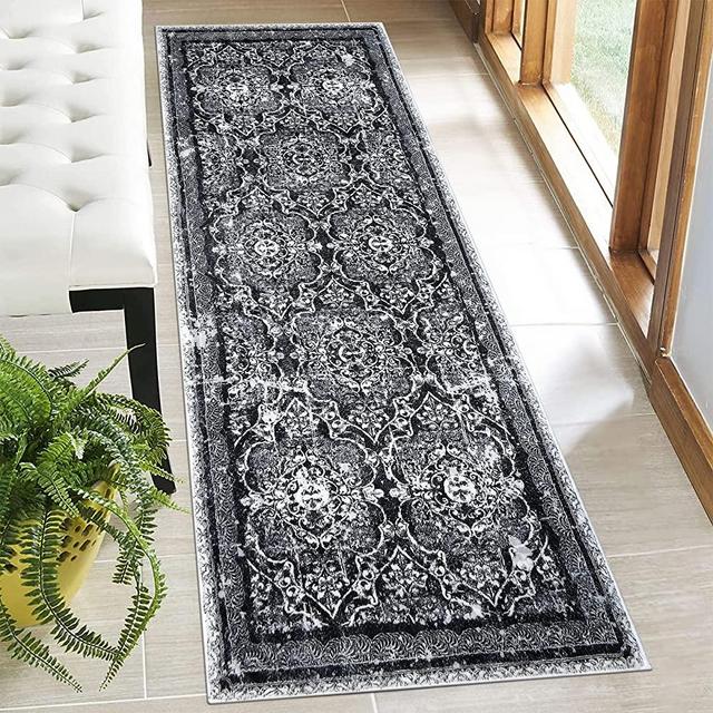 Vaukki Hallway Runner Rug, Vintage Shaggy Soft Laundry Rug Runner, Non Slip Entryway Runner Mat, Washable Farmhouse Kitchen Area Carpet for Bathroom, Entryway and Bedroom (2' X 6', Black)