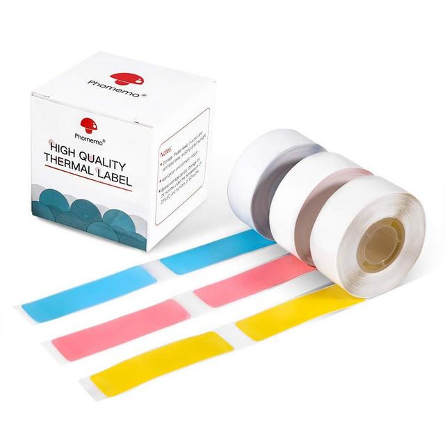 Phomemo D30 Thermal Label, self-Adhesive Paper,1/2"*1 7/8" (14mm * 50mm), Compatible with PhomemoD30 Label Printer, Suitable for Home, Office, School, 130 Labels/roll, 3 Roll，Blue/Pink/Yellow