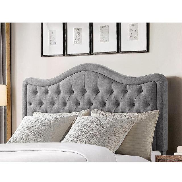 Rosevera Niana Adjustable Headboard with Fine Linen Upholstery and Button Tufting for Bedroom, King, Dove Gray