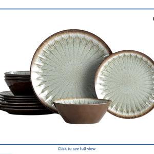 12 Pcs Outdoor Melamine Plates and Bowls Sets-Sage Green